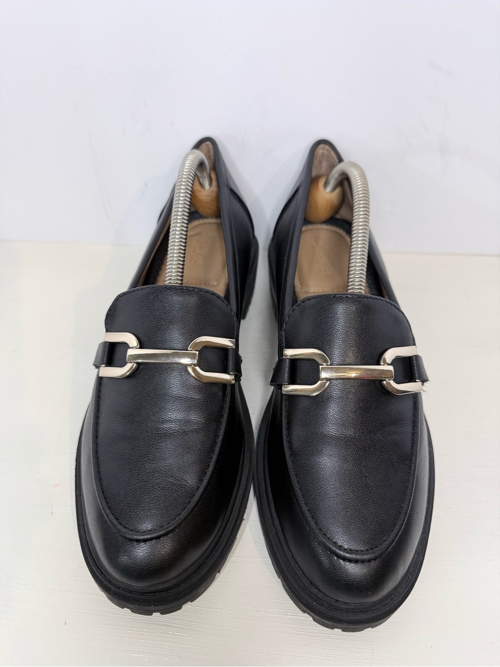 Rachel Zoe Black Leather Horsebit Lug Soles Loafers 9 M